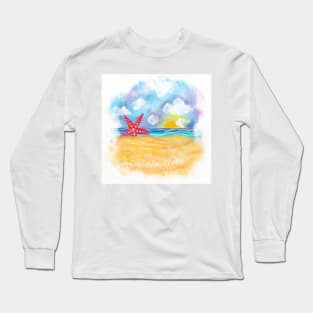 Beach Starfish ( Seastar) Watercolor Scene Long Sleeve T-Shirt